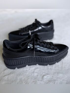 Puma x Fenty Pointy Creeper Black Patent Platform Sneakers for Women 7.5 - NWOB